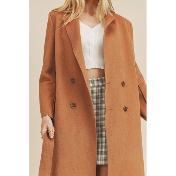 Paper Crane Sz. S Camel Belted Double Breasted Coat - Picture 5 of 16